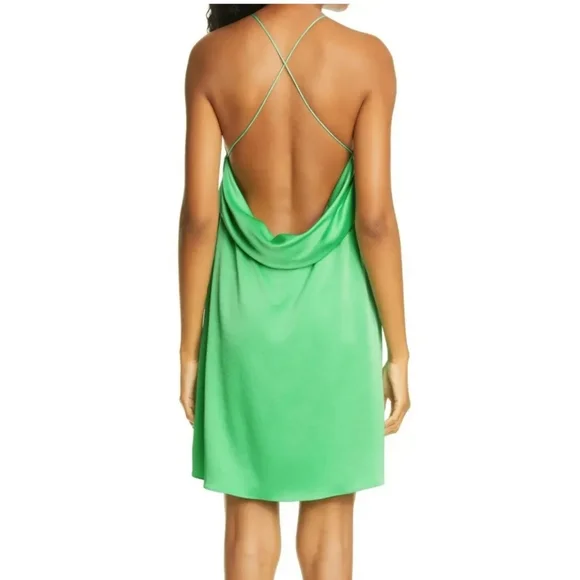$295 Alice + Olivia Women's Size 6 Green Azitara Cowl Back Satin Dress New Tags